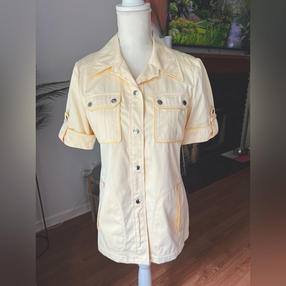 Tory Burch 🐆 Cotton Twill Safari Shirt in Iced Lemon NWT - Picture 6 of 12